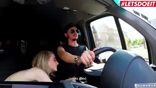 Blonde Teen Enjoys Deep Throat and Toys in a Car