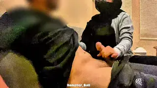 Busty Asian MILF in Hijab Cheats With Ex for Handjob Finish
