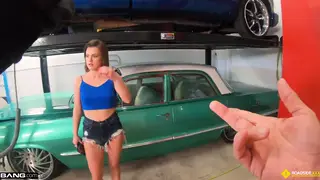 Mechanic Bends a Brunette Over the Hood for a POV Garage Fuck