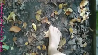 European Solo Tease in Stockings on Forest Trail