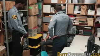 Teen Shoplifter Caught in Bareback Interracial Threesome