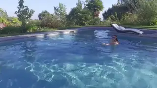 Petite Cheerleader Masturbates Poolside in Lingerie