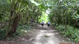 Army Threesome Turns Into Outdoor Blowjob Lesson