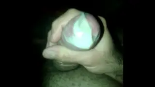 Guy Strokes Condom-Covered Cock to Cumshot