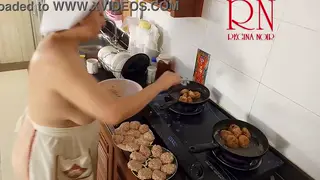 Brunette MILF and Maid Share Lesbian Pleasure in Kitchen
