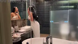 Brunette MILF Neighbor Takes POV Shower Fuck in Hotel