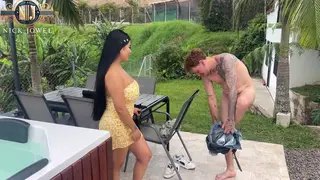 Tattooed Latina BBW Rides Boss Outdoors