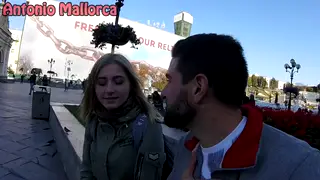 Stranger Grabs Curvy Blonde's Ass During Outdoor Kiss