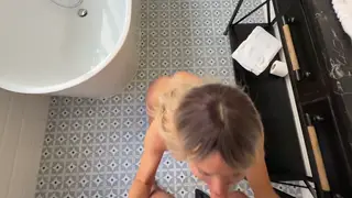 Blonde Girlfriend Caught Masturbating Before Deepthroat and Creampie Swallow