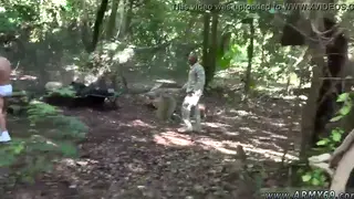 Military Men Share Blowjobs in an Outdoor Shower