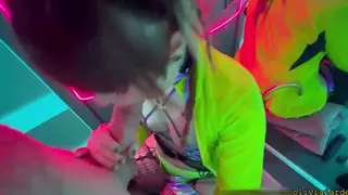 Redhead Goth Swallows Deep in a Rave Bathroom