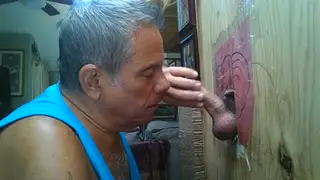 Mature Daddy Kneels at Gloryhole for Anonymous Cock