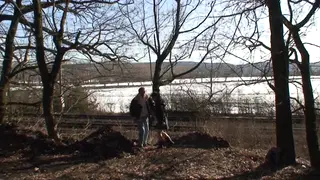 Petite Brunette Services Older Man in Woods