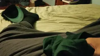 Solo Guy Strokes While Wearing Feminine Underwear