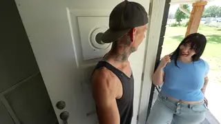 Tattooed BBW Neighbor Drains a Big White Cock with Deepthroat Skills
