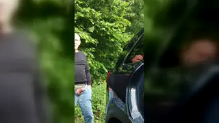 Mature European Daddy Pisses on Car in Outdoor Shower