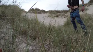 Teen Strokes Big Cock on Deserted Beach Until Explosion