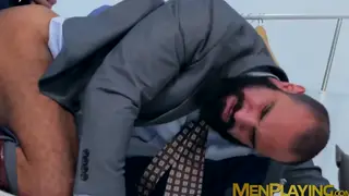 Suited Jock Delivers Deep Blowjob Before Taking It