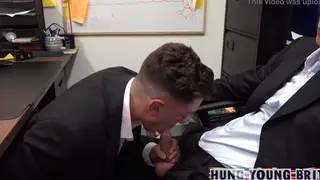 Suited Office Employee Takes Raw Load in Hotel