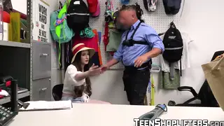 Brunette Tourist in Uniform Rides Hard Before Facial at Desk