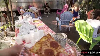 Blonde Gives Poolside Blowjob in Public
