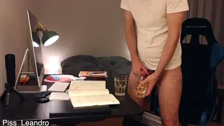 Hairy Bear Strokes to Climax Before Pissing in Glass