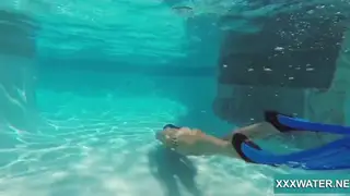 Voluptuous European Brunette Swims Nude Underwater