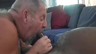 Hairy Bear Enjoys Deep Interracial Blowjob