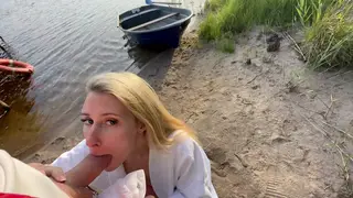 Blonde Wife Risks Outdoor Blowjob With Husband Watching