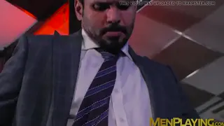 Suited Men Trade Deep Blowjobs Before Rough Anal Pounding