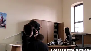 Office Twink Takes a Cumshot After a Desk Blowjob