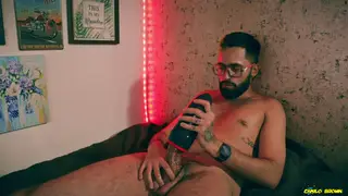 Latino Bear Explores Vibrating Toy With Heated Sensations