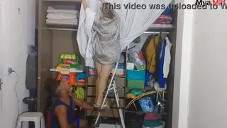 Stepmom and Stepson Fuck on the Staircase