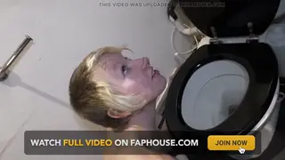 Hairy Lesbian Submissive Cleans Toilet with Tongue for Dominant
