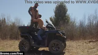 Tattooed Hairy Men Fuck Bareback Outdoors in Uniform