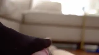 Stepsister in Stockings Gives a Footjob to a Messy Finish