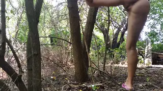 Curvy Brunette Pisses Outdoors in Sexy Lingerie