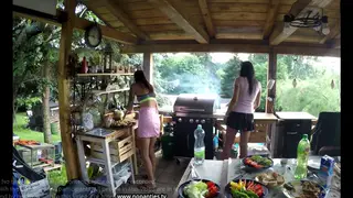European Babes Flash Shaved Pussies in Outdoor Miniskirt Tease