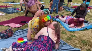 Outdoor Orgy Erupts with Lesbian Pegging and Deep Throat Action