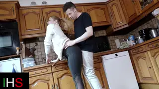 Busty Blonde MILF Squirts Hard During Kitchen Rimming
