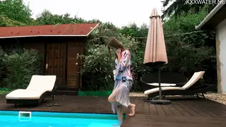 Hungarian Teen Strips Nude for Pool Swim