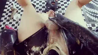 Latex MILF Fists Submissive Ass After Yogurt Enema