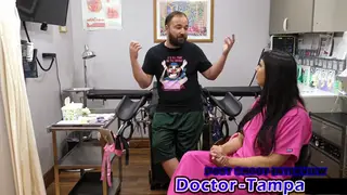 Petite Brunette Endures First Gyno Exam with Anal Fingering