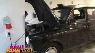 Blonde Driver Gets Full Service from Mechanic in Garage