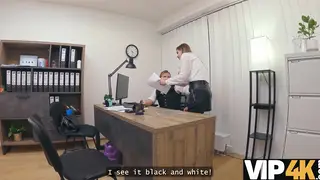 Busty European Brunette Trades Sex for Loan in Office