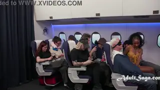 Petite Ebony and Blonde Squirt in Mile High Club Doggystyle