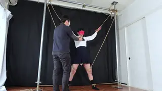 Bound Asian Woman Teased With Vibrator in Skirt