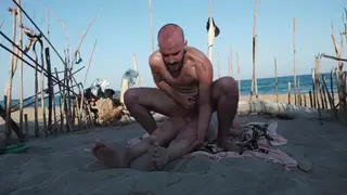 European Men Strip Naked on a Sunny Beach