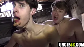 Slim Twinks Share Blowjob and Doggystyle Outdoors