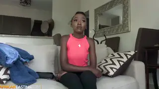 Petite Ebony Babe Deepthroats at Fake Casting